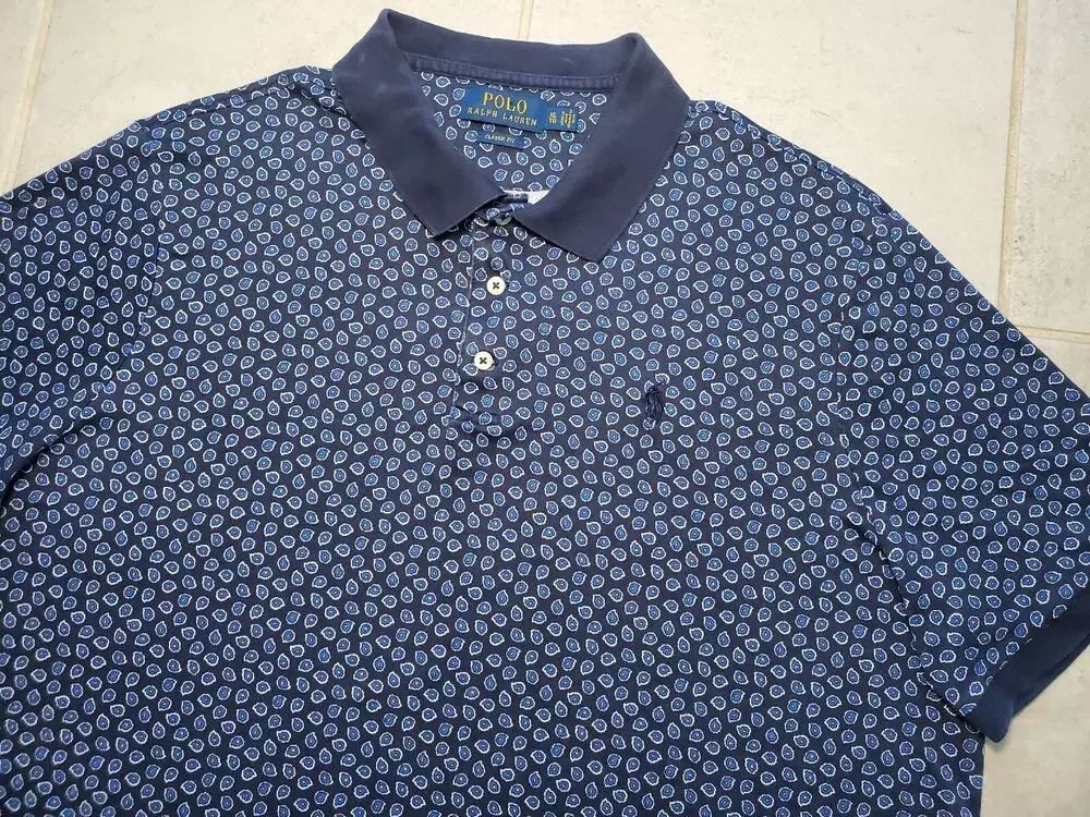 Polo Ralph Lauren Men's XL Shirt Navy Blue Floral Slim Fit Casual Short Sleeve
